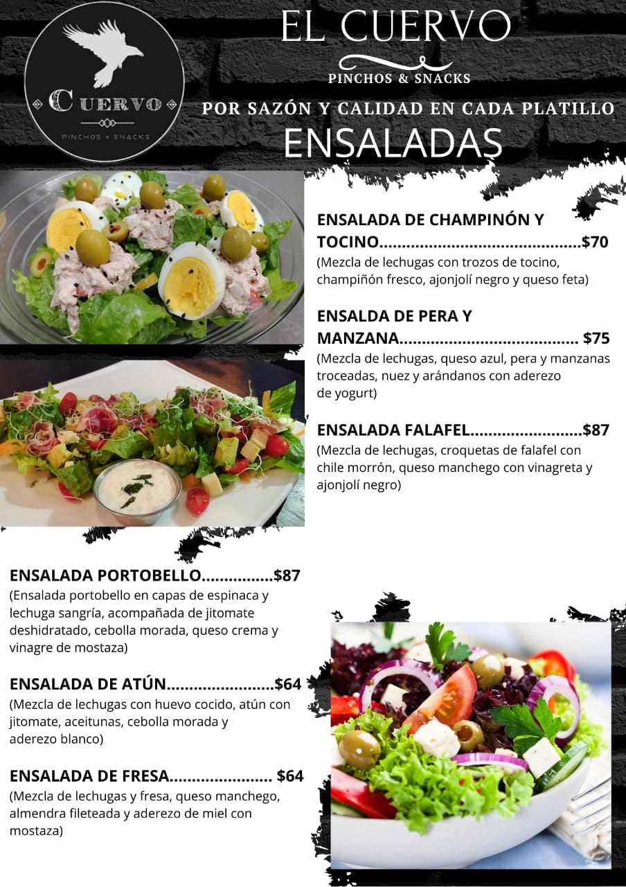 Carta de Cuervo Pinchos & Snacks  en Morelia , Michoacán  — página 2